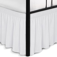 Queen Bed Wrap Around Skirt 14" Drop White Elastic Machine Washable