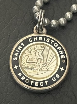 Vintage Get Back St Christopher Protect Us Black Silver Surfer Catholic Necklace