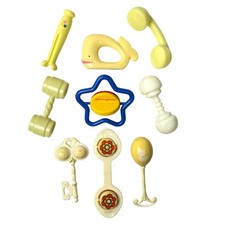 Vintage Lot Of 9 Infant Baby Nursery Rattles  Plastic Toys