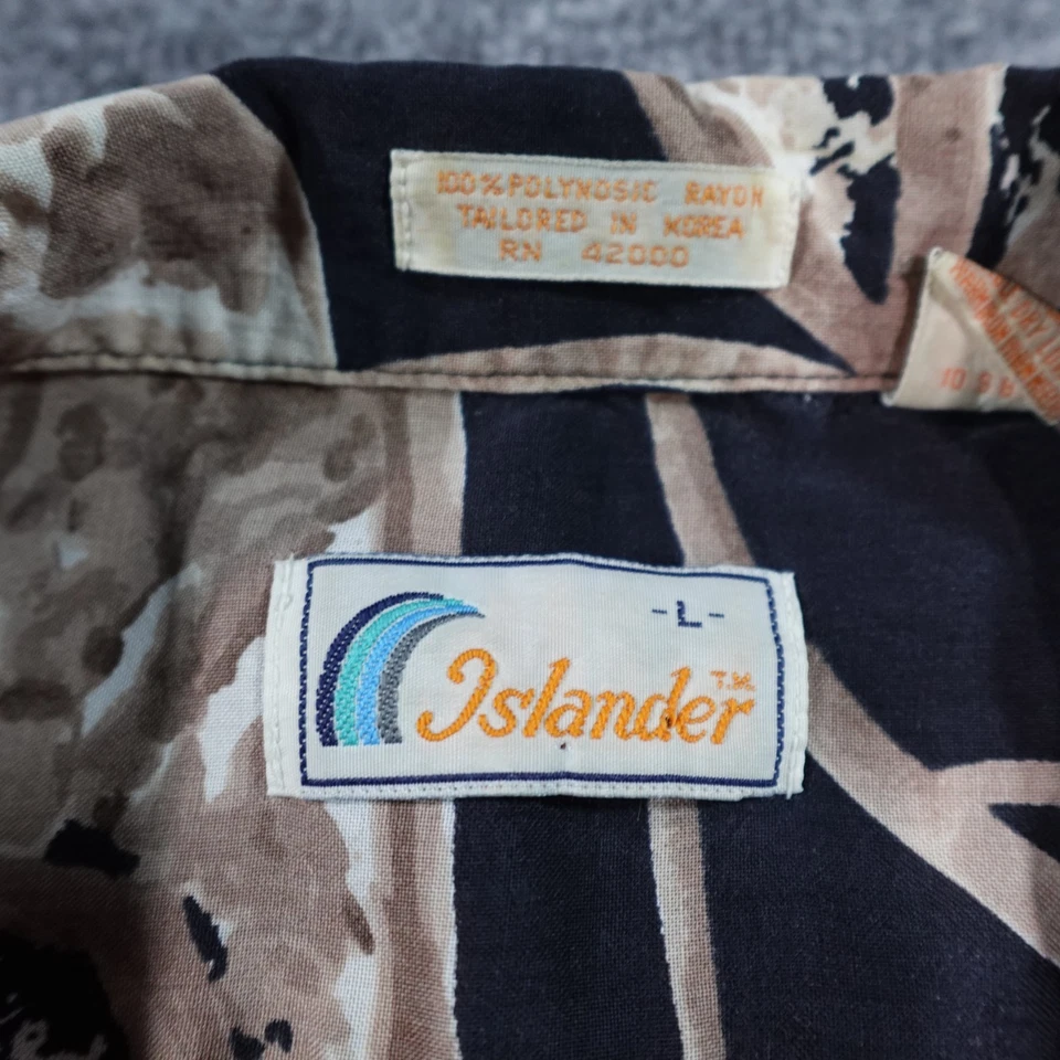 Vintage Islander Shirt Men L Black Hawaiian Camp Button Up Rayon 70s 80s 14525 - Image 3 of 4