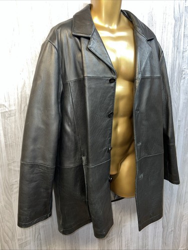 VTG Men’s Wilson Pelle Studio 90s Y2K Long Soft Black Leather Jacket XL Lined - Picture 2 of 20
