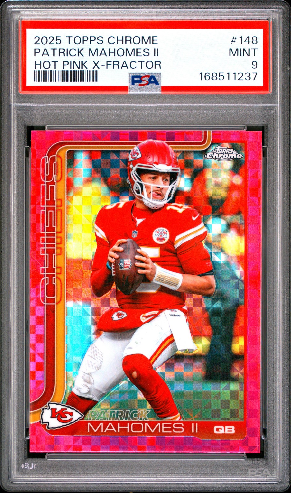 2025 TOPPS CHROME HOT PINK X-FRACTOR #148 PATRICK MAHOMES II PSA 9 view 1