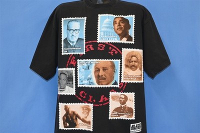 BLACK HERITAGE FIRST CLASS HISTORY USPS POSTAGE STAMPS BIG PRINT t-shirt XL