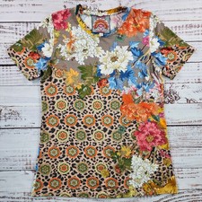 Johnny Was Taylor Leopard Favorite SS Crew Neck Floral Bamboo Tee T-Shirt XS
