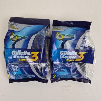 16 pc Gillette Sensor 3 Simple Men's 3-Blade Fixed Head Disposable Razors NEW