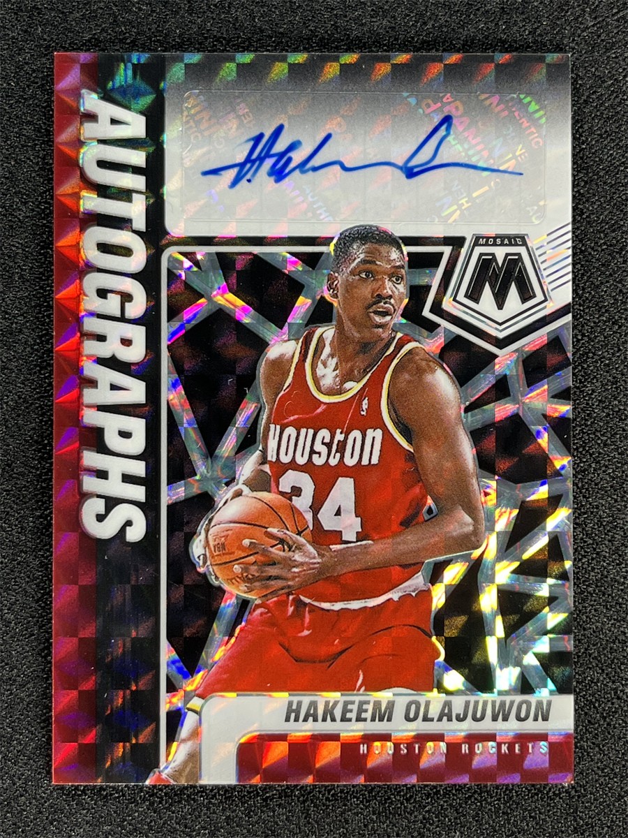 One Of One 1/1 2020-21 Panini Mosaic Hakeem Olajuwon #AM-HOW Black Prizm Auto view 1