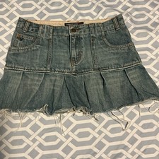 Vintage Y2K American Eagle Distressed Pleated Denim Micro Mini Skirt Size 0