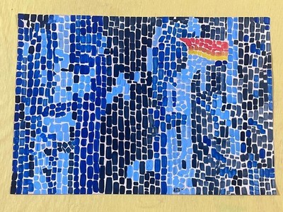 ALMA THOMAS drawing and painting on old paper signed stamped vintage