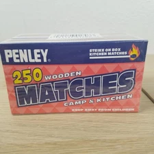 2 pack match set Box 250 PENLEY STRIKE ON BOX Large wood Kitchen MATCHES Red Tip
