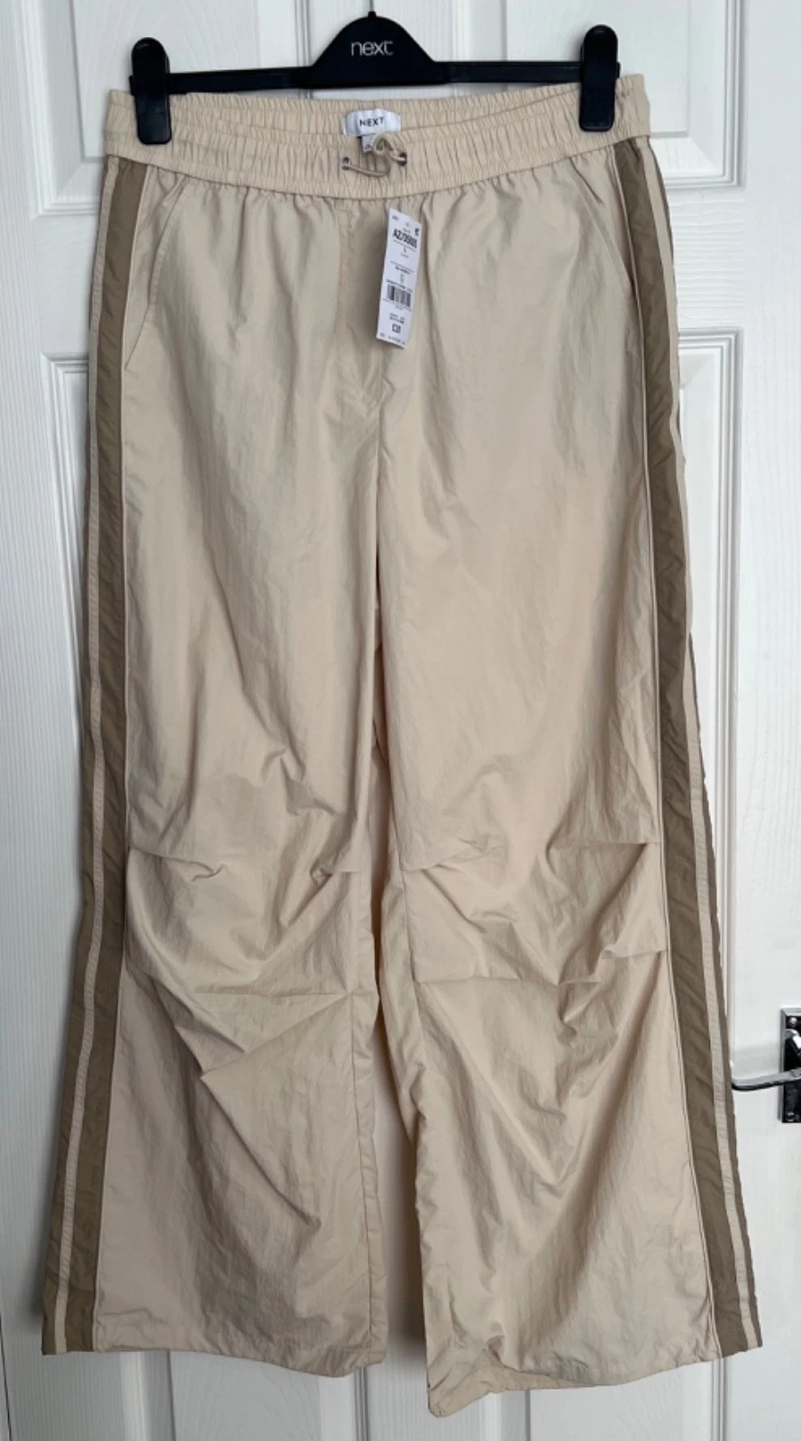 NEW NEXT Ladies Natural/Ecru Side Stripe Nylon Track Joggers Size L