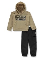 DKNY Boys' 2-Piece Joggers Set Outfit Color: khaki Size: 4