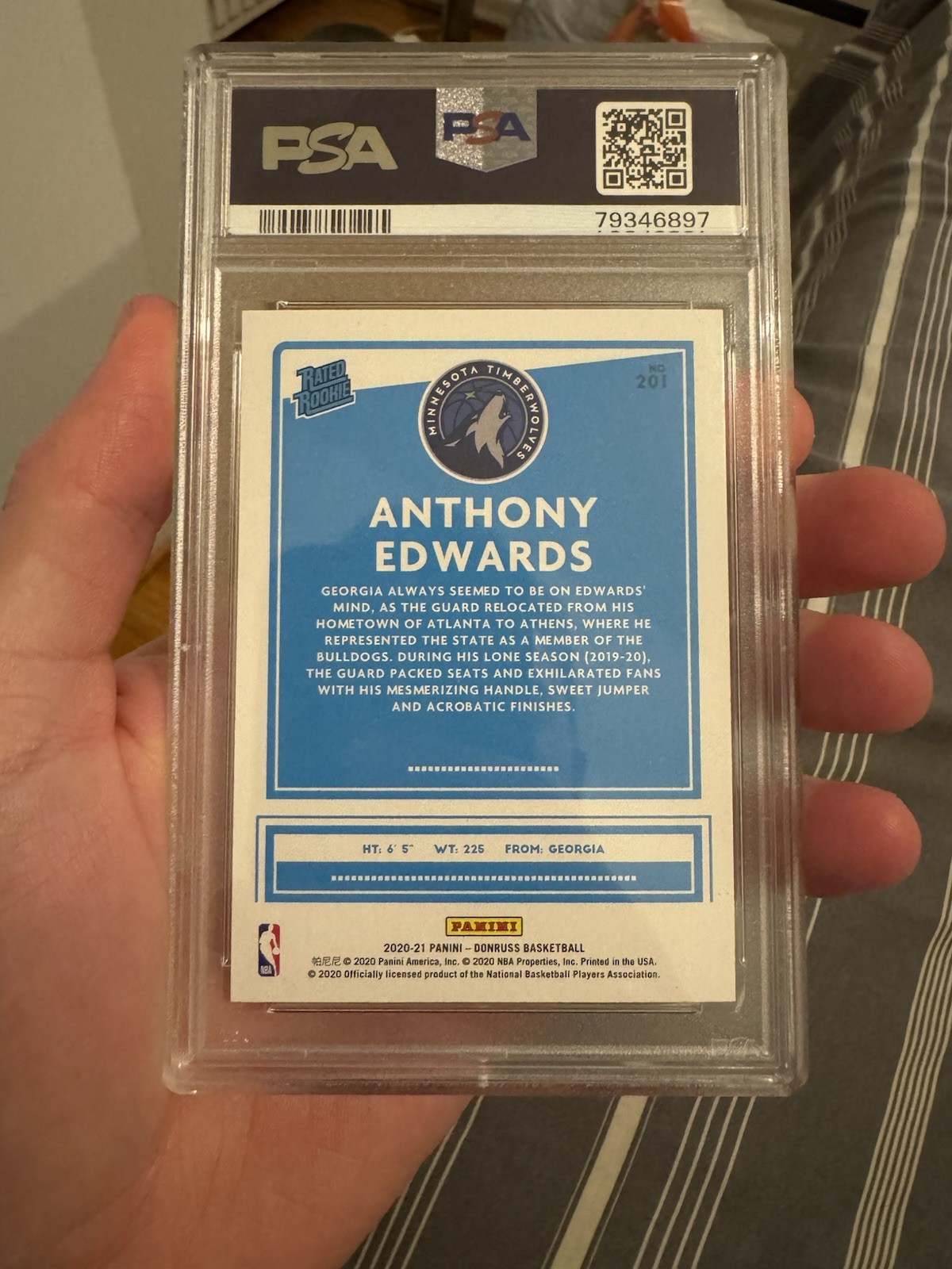 2020 Panini Donruss Anthony Edwards Rated Rookie #201 PSA 10 Wolves view 2