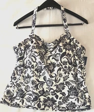 Lands' End Separates Swimwear Top Black and White Floral Women's Size 18