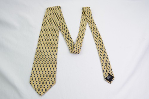 paolo gucci mens yellow blue chain linked squares 100% silk tie