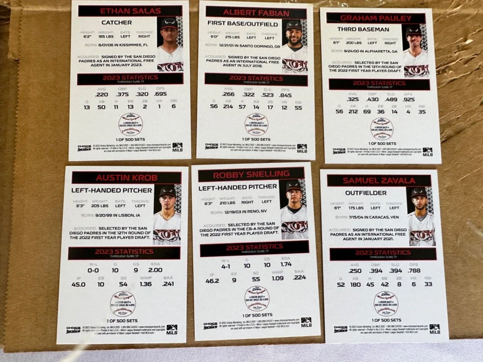 🔥 2023 ETHAN SALAS 1st Pro Card 1/500 🔥Sealed Team Set Lake Elsinore Storm ⭐ C - Image 4 of 4