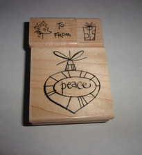 NEW WOOD MOUNTED STAMPENDOUS RETRO CHRISTMAS RUBBER STAMP SET 2006 TO/FROM