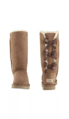 WOMENS UGG BAILEY BOW TRIPLET TRIPLE CHESTNUT SUEDE TALL BOOTS US