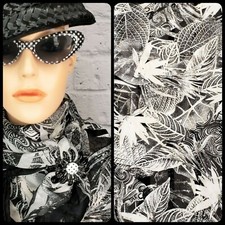 MOD SCARF Abstract Leaf Black White Design Hand Rolled Edges 34 inch Square
