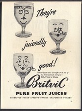 Anuncio vintage de los años 50 para jugos de frutas puras BRITVIC - '¡Son jugosamente buenos!'