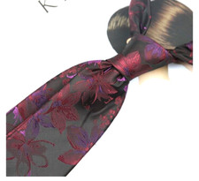New Classic Floral Red Purple JACQUARD WOVEN 100 Silk Men's Necktie Tie