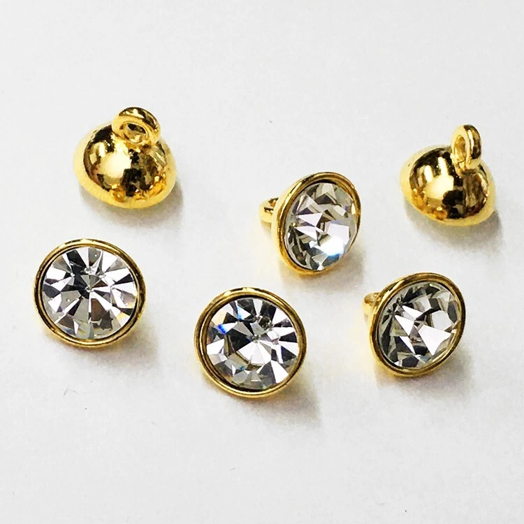 9mm Czech Crystal Rhinestone Button with Shank by 6-pcs, Crystal/Gold, SP-3711 - Image 3 of 3