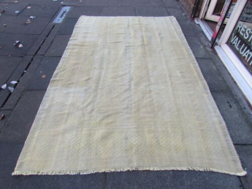 Vintage Traditional Hand Made Oriental Cotton Faded Yellow Kilim Ziloo 265x162cm - Afbeelding 1 van 12