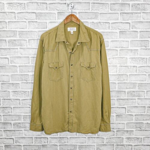 RYAN Michael Men's Silk Linen Wester Snap Shirt in olive Green size XL
