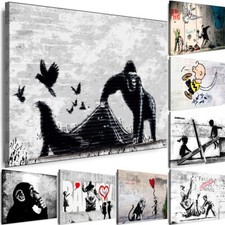 LEINWAND BILDER BANKSY Mädchen und Junge, Affe, GRAFFITI WANDBILDER Kunstdruck