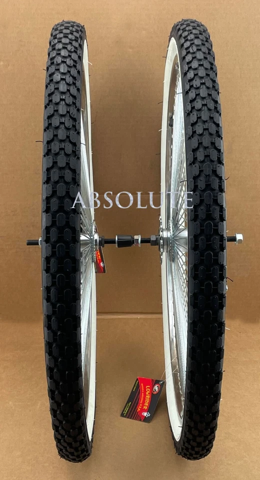 CONJUNTO DE ARO VINTAGE LOWRIDER 26" 144 RAIOS CROMADO DAYTON COM PNEUS WHITEWALL KNOBBY. - Imagem 2 de 2