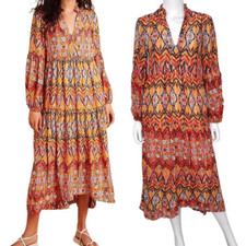Maeve by Anthropologie Tamarind Tiered Maxi Dress Ikat Multicolor Print Size SP