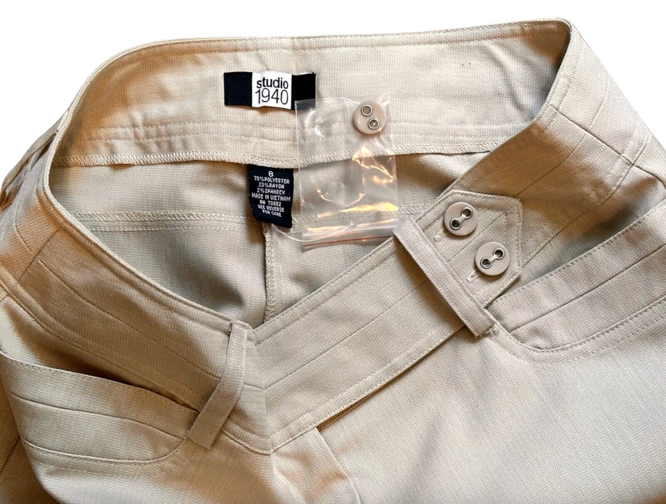 Mujer Beige Capris Bolsillos Cintura Ancha Studio 1940 Talla 8 Foto 3 de 4