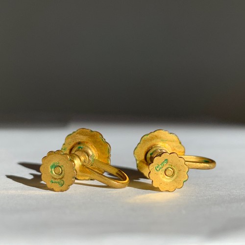 Vintage Signed CORO Screw On Earrings Gold Tone Rhinestone Round Floral Cluster - 第 5/12 張圖片