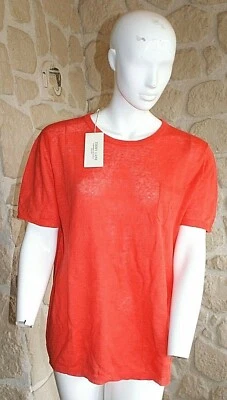 Haut orange col rond neuf taille L 100% lin marque Terry Lane (sg) - Photo 1/4
