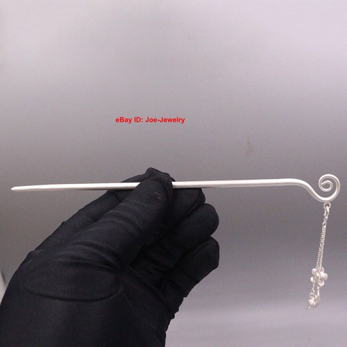 Solid 925 Sterling Silver Hairpin Flower Charm Chinese Hair Pin 6.89inch L - Picture 6 of 6