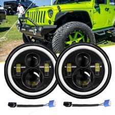 Pair 7 Inch Round Led Headlights Halo Angle Eyes For Jeep Wrangler Jk Lj Tj Cj