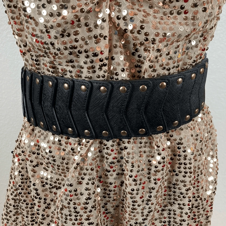 Bebe Cinturón Negro Imitación Vegano Cuero Tachonado Elástico Cierre a Presión M/L NUEVO Foto 2 de 4