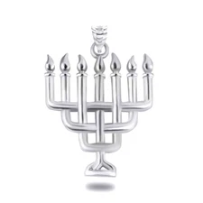 Silver Jewish Menorah Pendant Necklace