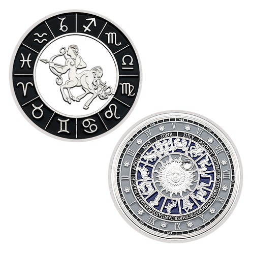 Sagittarius Lucky Coin 12 Constellation Metal Inlaid Crystal Silver Coin Gifts - Picture 3 of 15