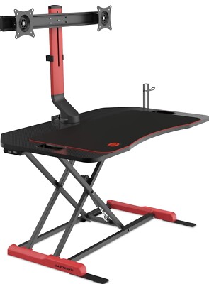Gaming PC Desk Riser Spring Assisted Height Adjustable Sit Stand USB Workstation