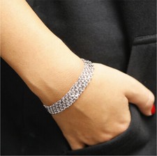 Italian Made 925 Sterling Silver 9MM Flat Bismark Chain Bracelet 7.5" Inch