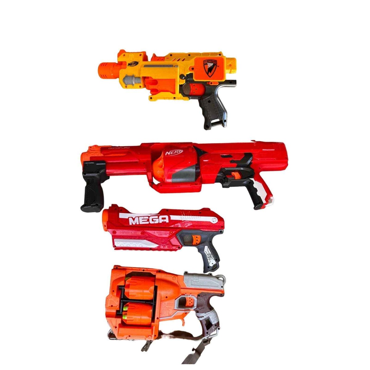 4 NERF GUNS: Nerf N-Strike RV-10, Mega Magnus, Mega Rotofury