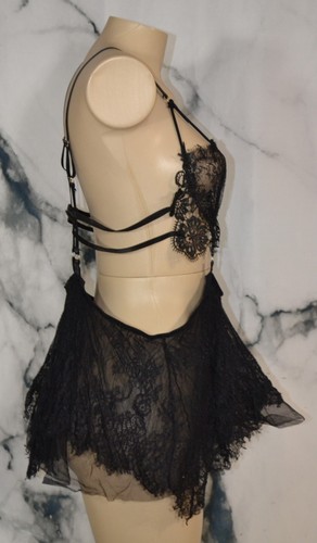 EMVIE'S FASHIONS Black Lace Tulle Strappy Lingerie Baby Doll 5X Polyester - Picture 4 of 7