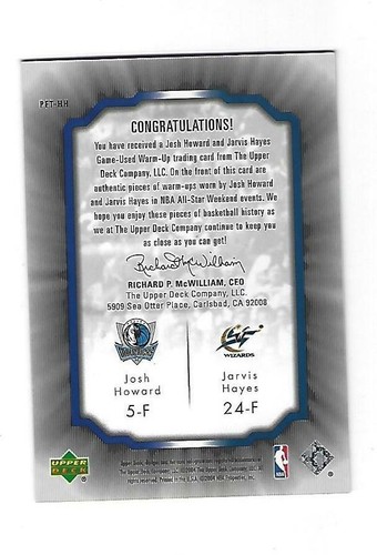 J.Howard/J.Hayes 2004-05 UD All-Star Lineup Future Threads card # PFT-HH - Picture 2 of 2