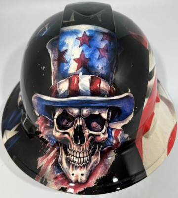 New Full Brim Hard Hat Custom Hydro Dipped UNCLE SAM BAD ASS AMERICAN FLAG SKULL