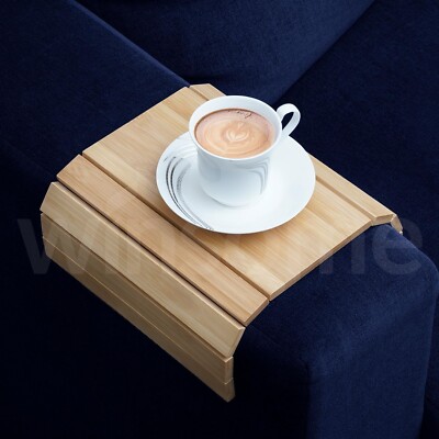 Faltbar Bambus Holz Sofa Armlehne Tablett Couch Arm Tablett Getränk Fernbedienung Flexibel Holz