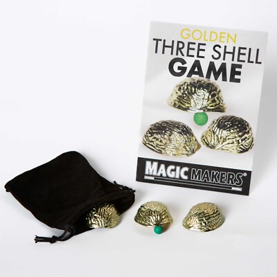 Deluxe GOLDEN SHELLS + BAG Metal Three Shell Game 3 Set Magic Trick Bar Bet Nut