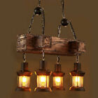 Rustic 4 Heads Chandelier Wood Industrial Ceiling Lamp Pendant Light Fixture Usa