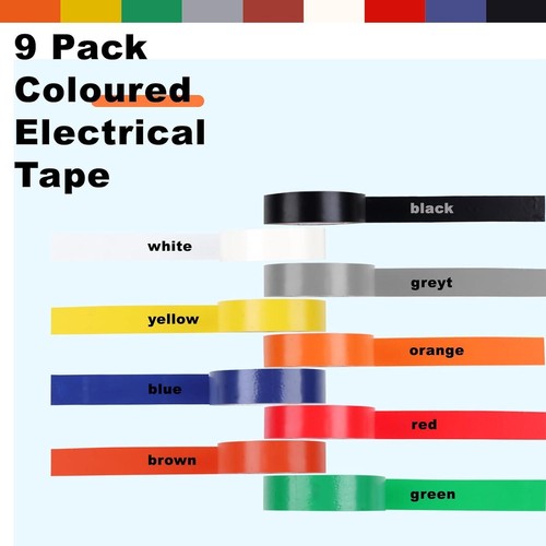 Paquete de 9 cintas eléctricas de colores, cinta eléctrica colores agua, sol y aceite Res - Imagen 3 de 7