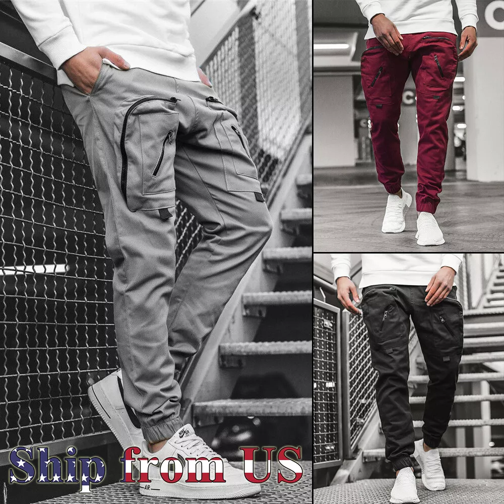 Men Casual Joggers Pants Sweatpants Cargo Combat Sports Trousers