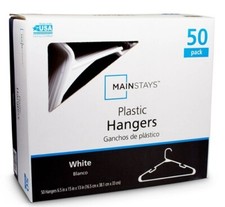 50Pack Mainstays Clothing Hangers White Durable Plastic Clothes Hangers Home NEW